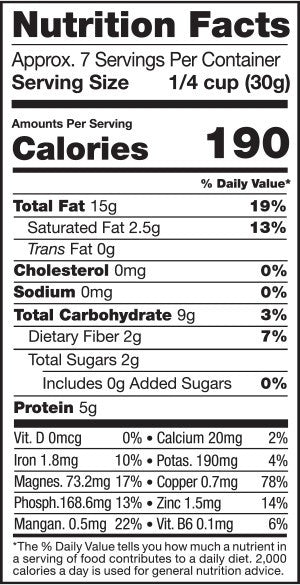 Cashews, Raw Organic Whole - Nutrition Facts