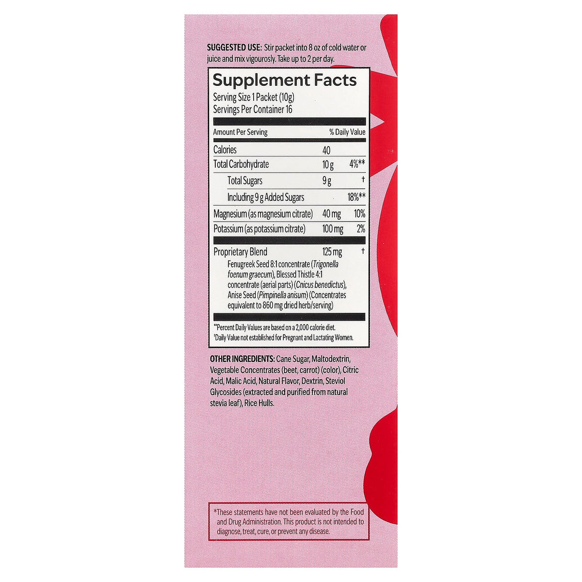 Supplement Facts for UpSpring Milkflow + Electrolytes Drink Mix, Berry