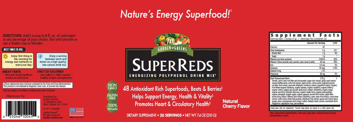 Supplement Facts for Garden Greens Super Reds Powder