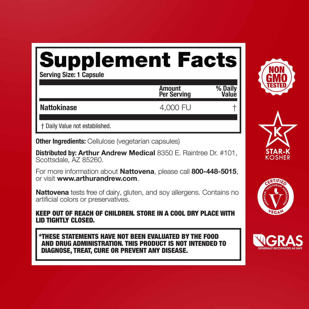Nattovena Pure Nattokinase, 4,000 FU – label panel