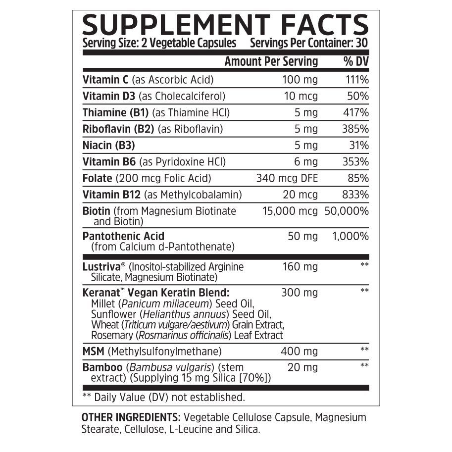 Supplement Facts for Zhou Nutrition Hairfluence