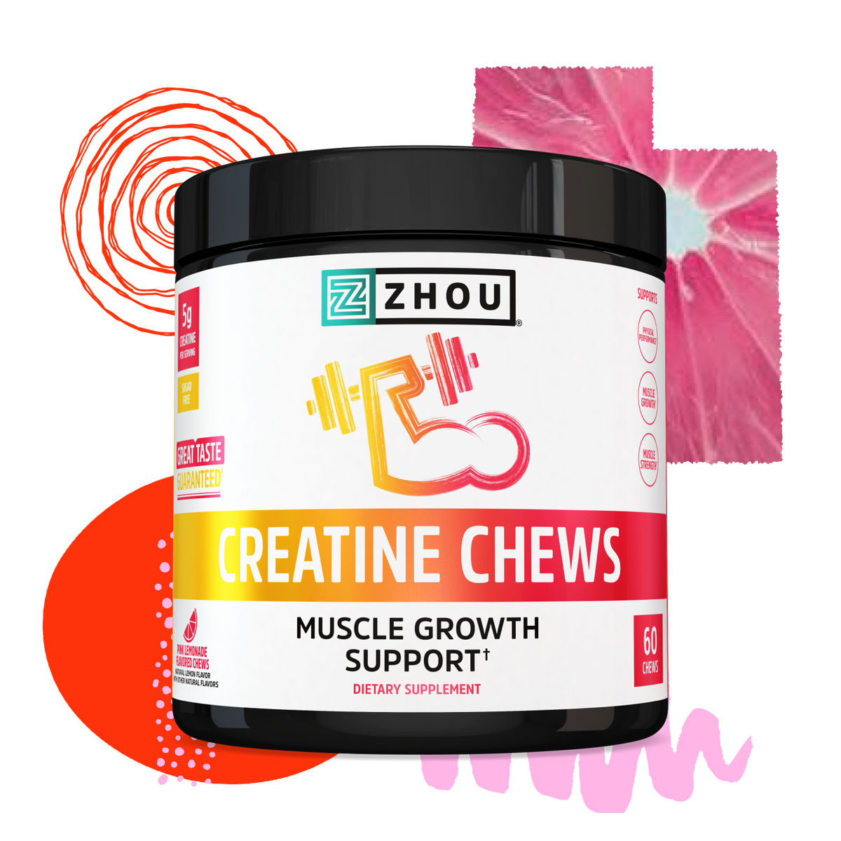 Zhou Nutrition Creatine Chews, Pink Lemonade