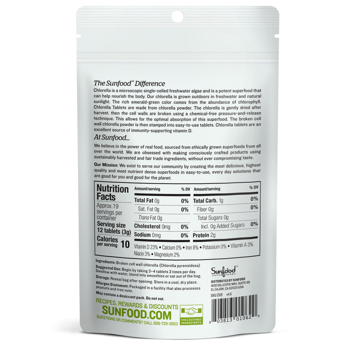 Chlorella Tablets - Nutrition Facts