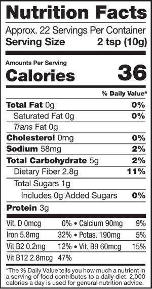 Nutrition Facts for Sunfood Supergreens