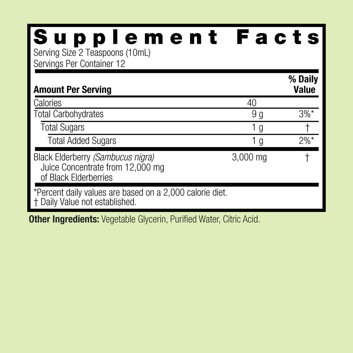 Supplement Facts for Nature's Answer Sambucus Original Black Elderberry Extract - Alcohol Free