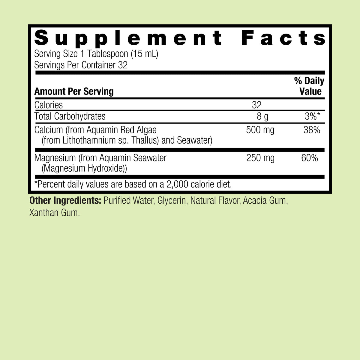 Supplement Facts for Nature's Answer Plant-Based Cal-Mag Liquid