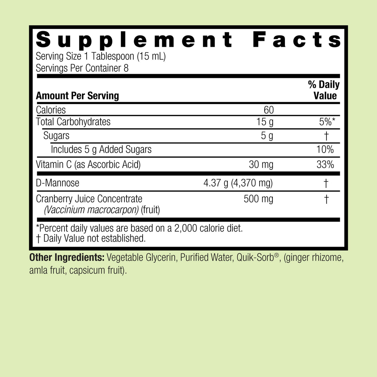 Supplement Facts for Nature's Answer UT Answer D-Mannose & Cranberry