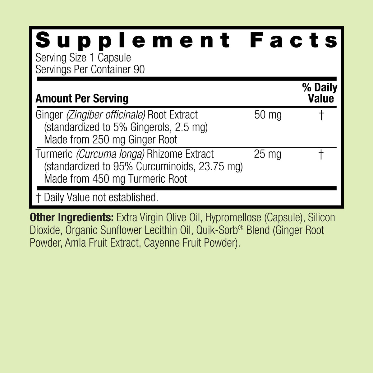 Supplement Facts for Nature's Answer Turmeric & Ginger