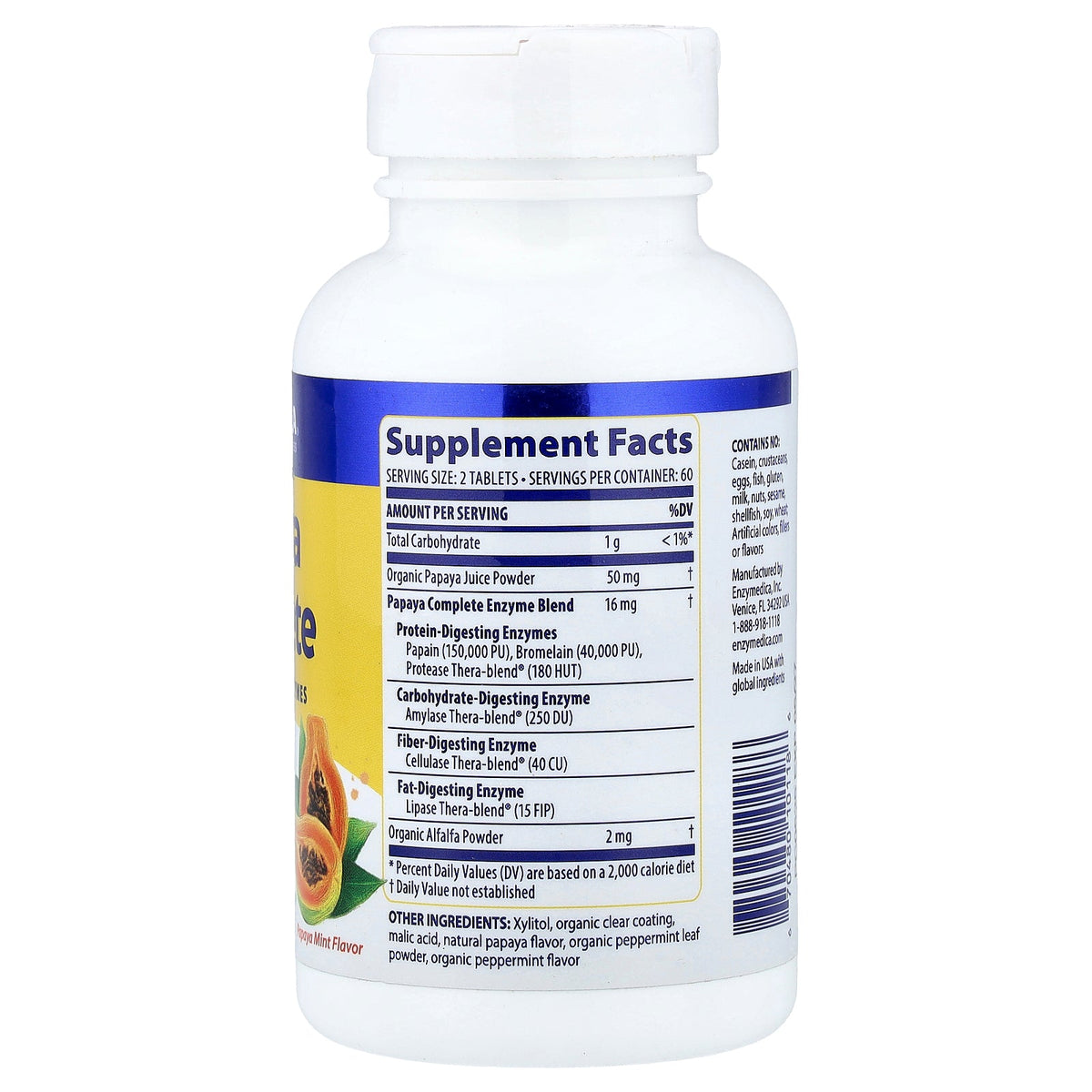 Supplement Facts for Enzymedica Papaya Complete Chewable Enzymes - Papaya Mint