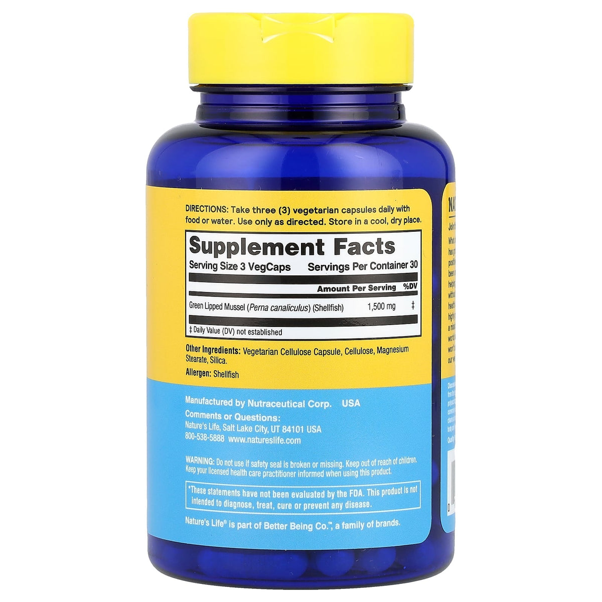 Supplement Facts for Nature's Life Green Lipped Mussel