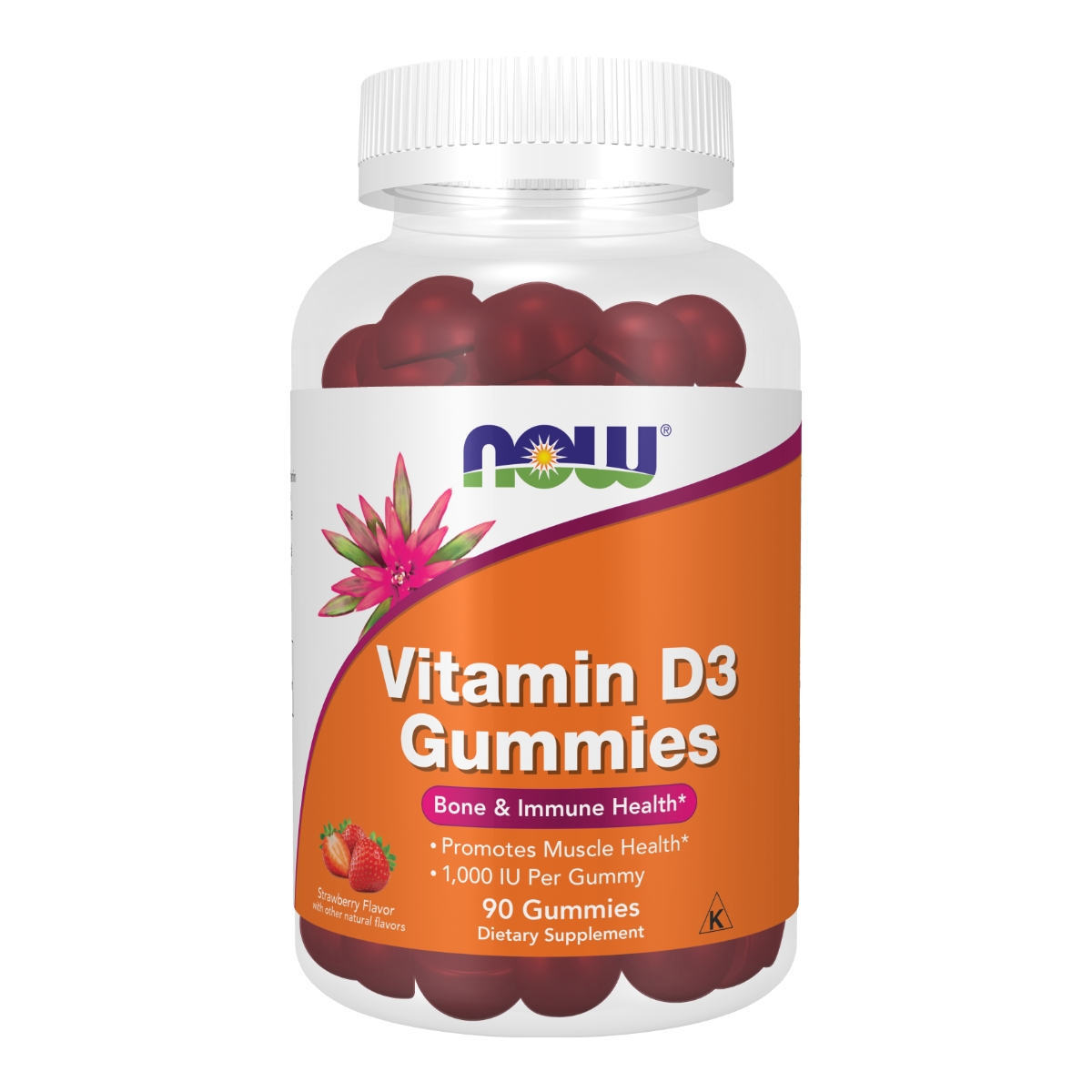 NOW Foods Vitamin D3 1000IU Gummies 90 Ct - 90 Gummies