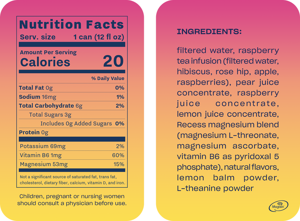 Recess Mood Sparkling Water, Raspberry Lemon - Supplement/Nutrition Facts