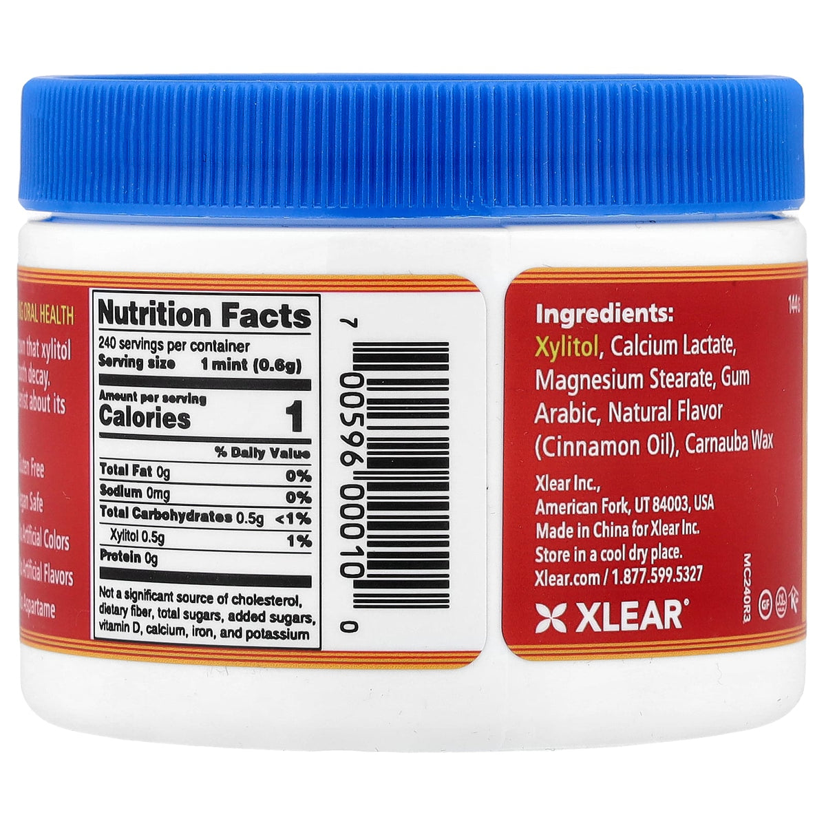 Nutrition Facts for Xlear Spry Cinnamon Xylitol Mints