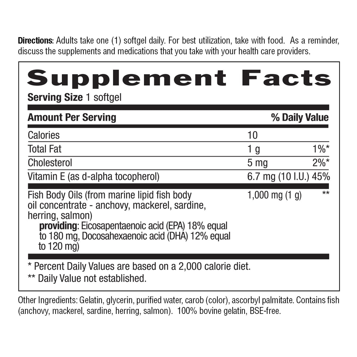 Supplement Facts for Country Life Omega-3 Fish Oil 1000 mg