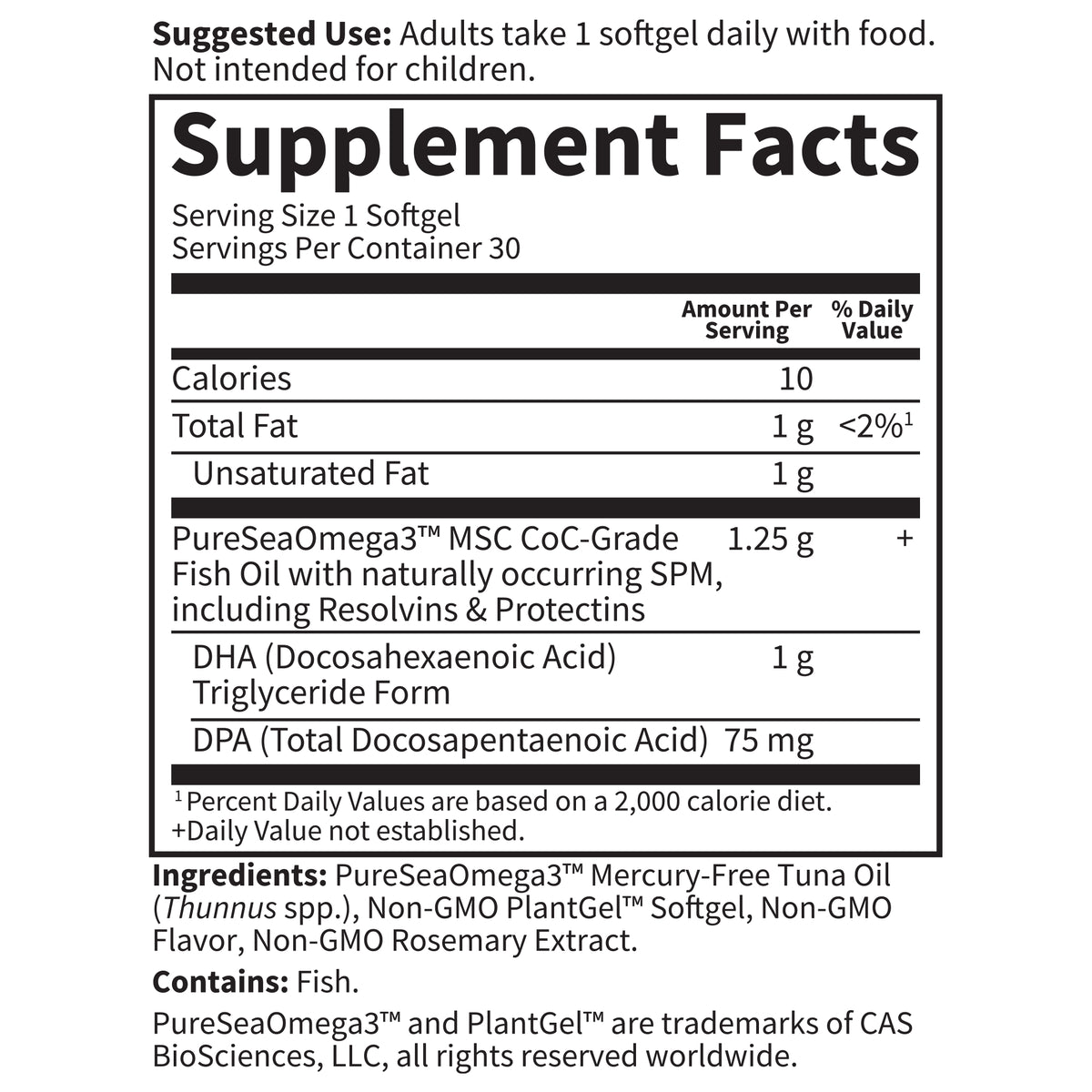Garden of Life Dr. Formulated DHA 1,000 mg Softgels - Supplement Facts - 30 SOFTGELS