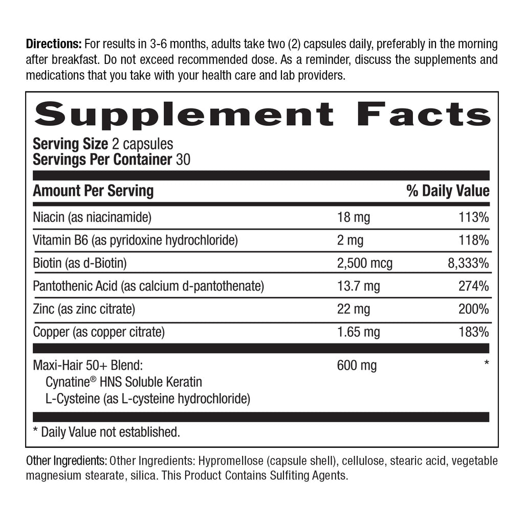 Supplement Facts for Country Life Maxi-Hair 50+