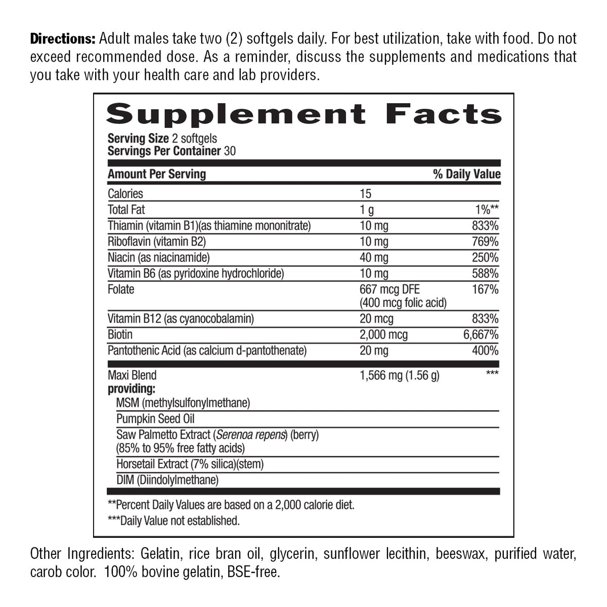 Supplement Facts for Country Life Maxi-Hair For Men