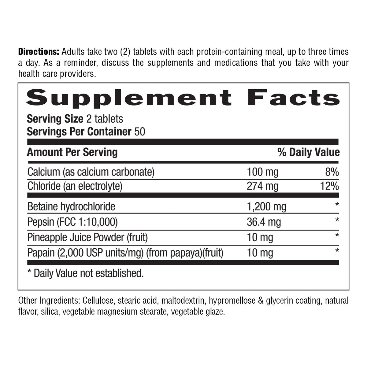 Supplement Facts for Country Life Betaine Hydrochloride