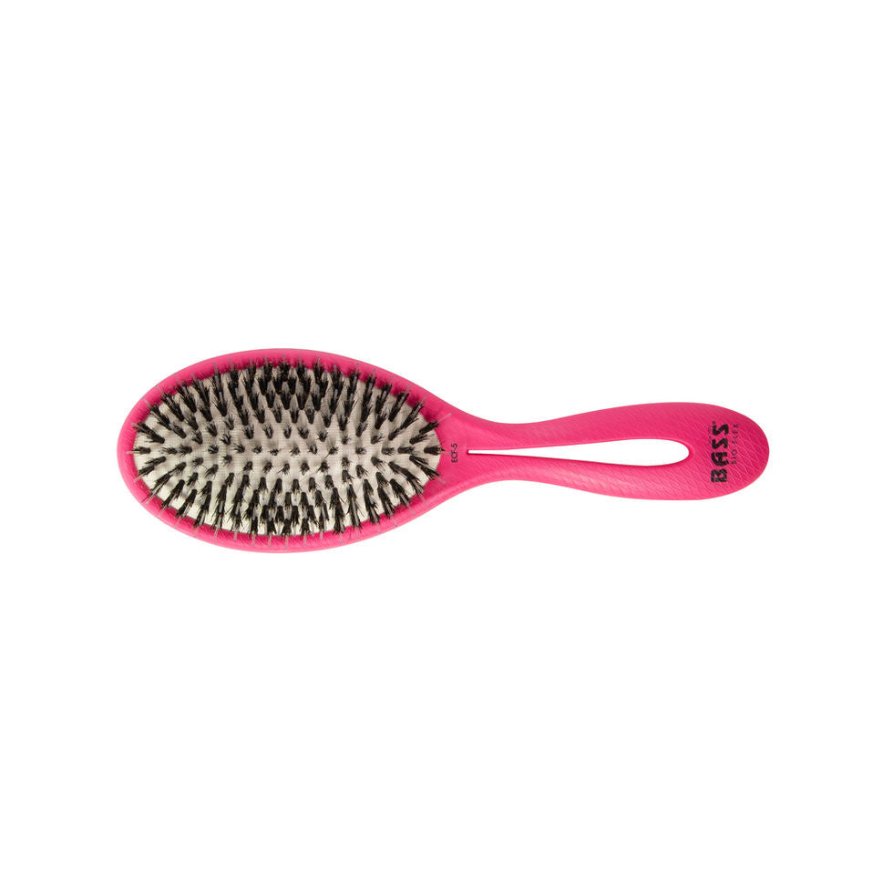 Bass Brushes BIO-FLEX Shine Natural Boar Bristle + Pin Eco-Hairbrush Oval, Pink