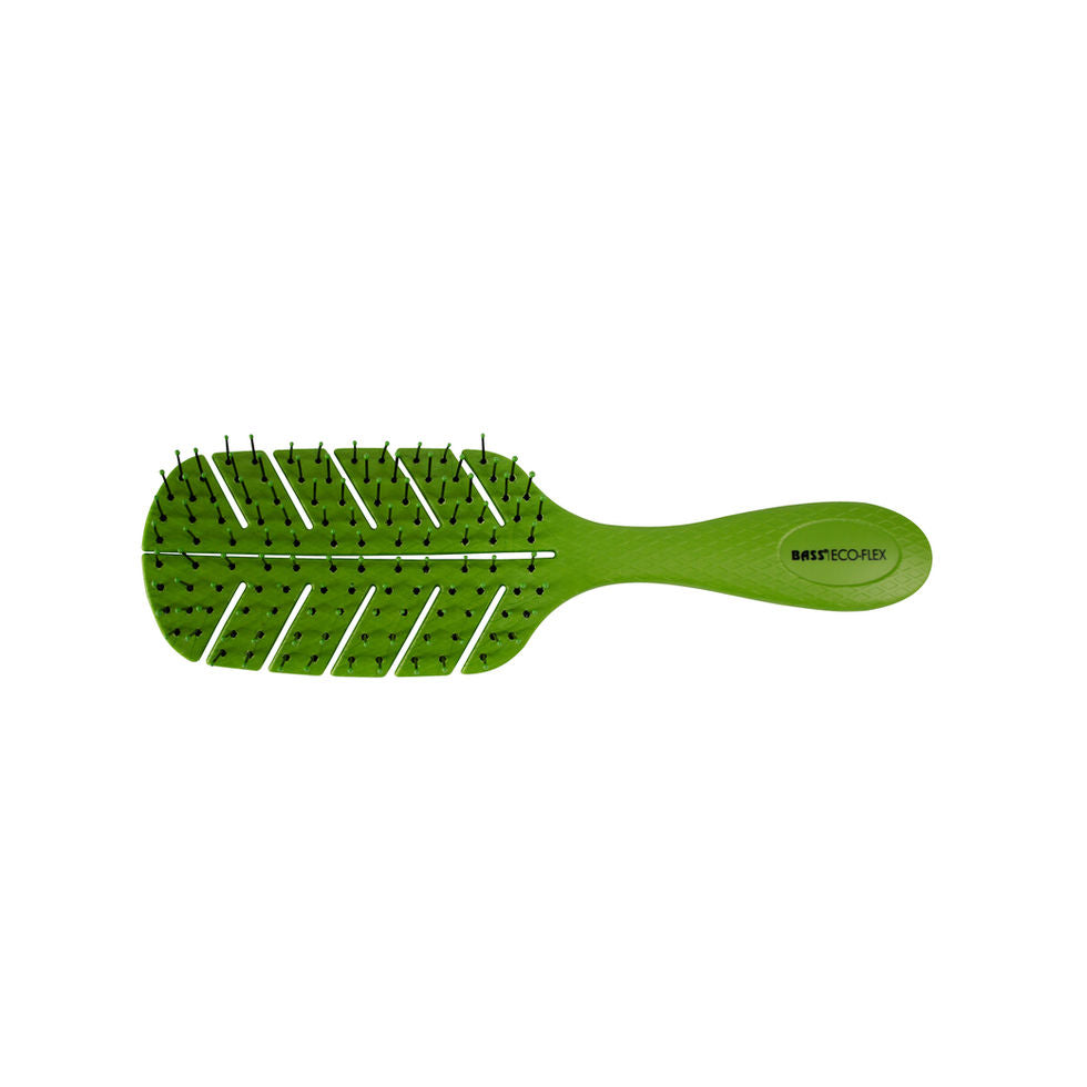 Bass Brushes BIO-FLEX Detanglers Ultra-flex Pin Eco-Hairbrush Leaf Shape, Green