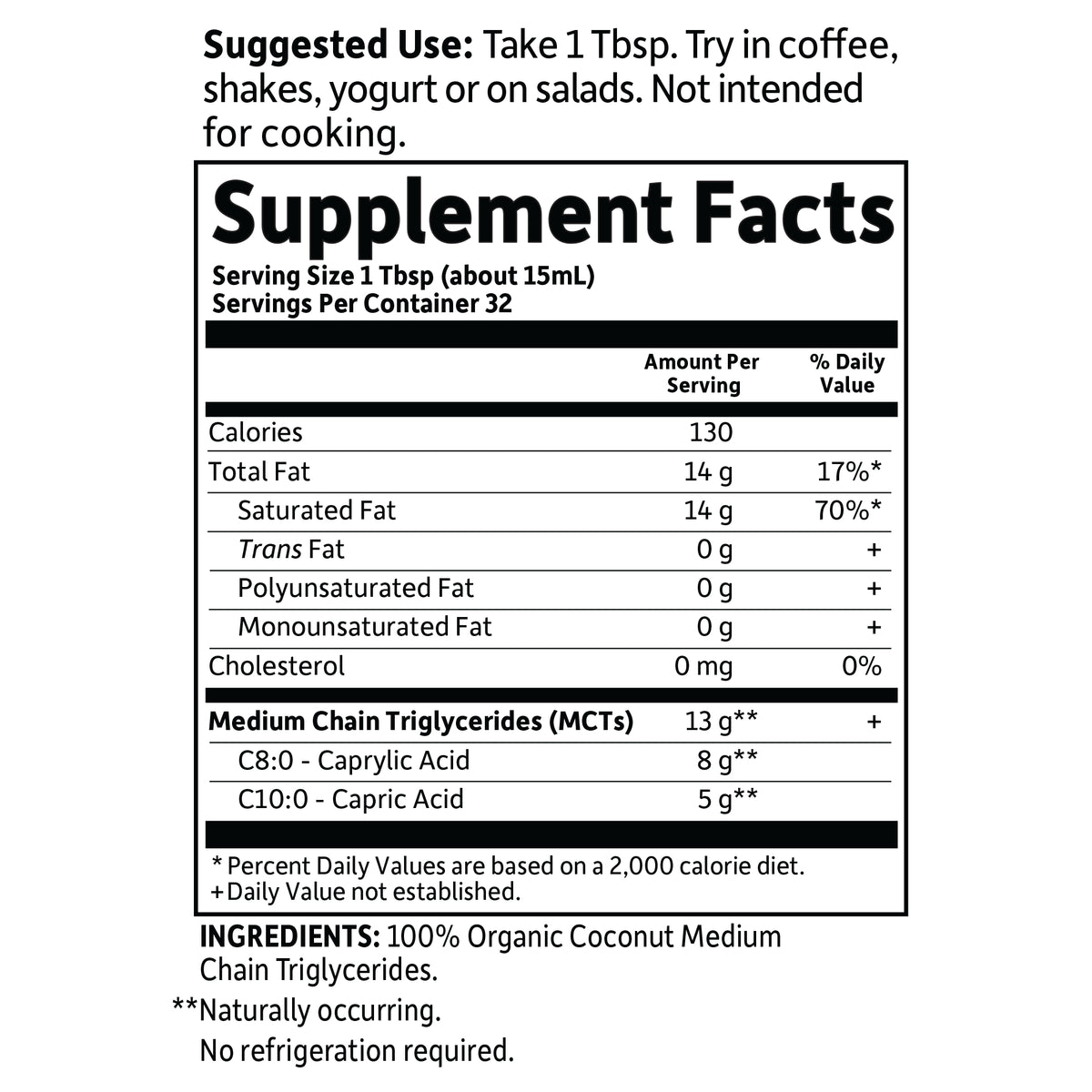 Garden of Life Dr. Formulated Brain Health Organic Coconut MCT Oil - Supplement Facts - 16 FL OZ