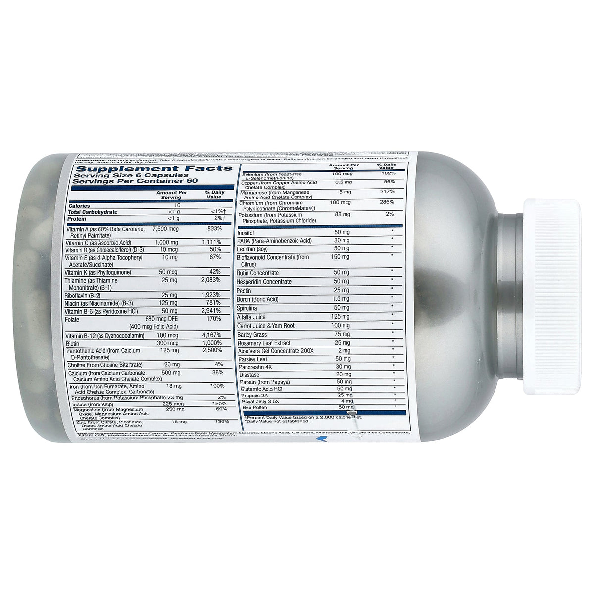Supplement Facts for Solaray Spectro Multivitamin