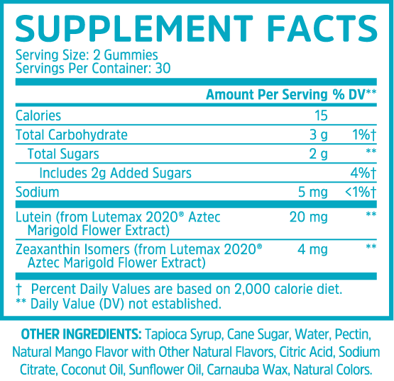 Supplement Facts for Zhou Nutrition Screen Eyes Gummies