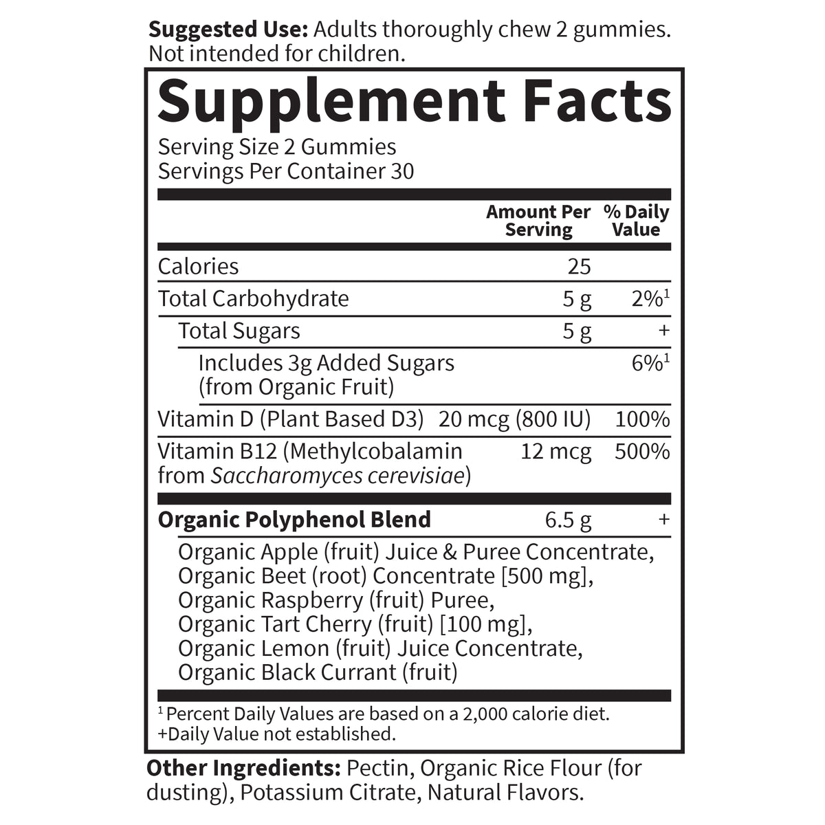 Garden of Life Beets Gummies - Supplement Facts - 60 GUMMIES