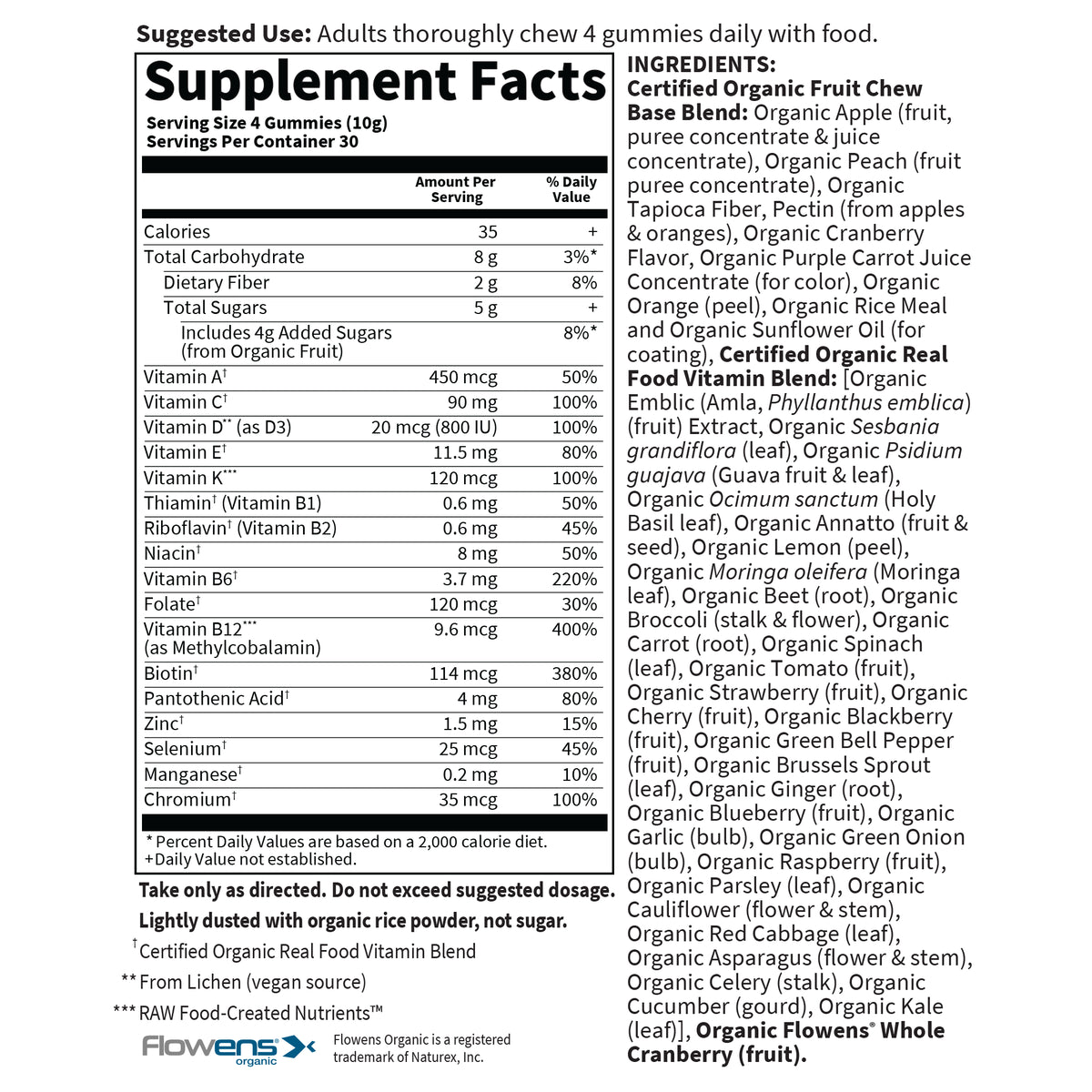 Garden of Life Organics Men's 40+ Multi Gummies - Organic Berry - Supplement Facts - 120 GUMMY CUBES