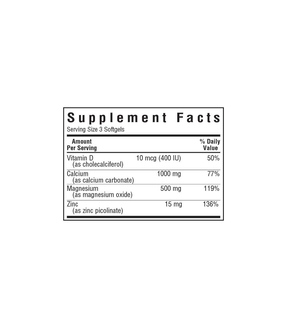 Supplement Facts for Bluebonnet Calcium Magnesium Zinc & Vitamin D3