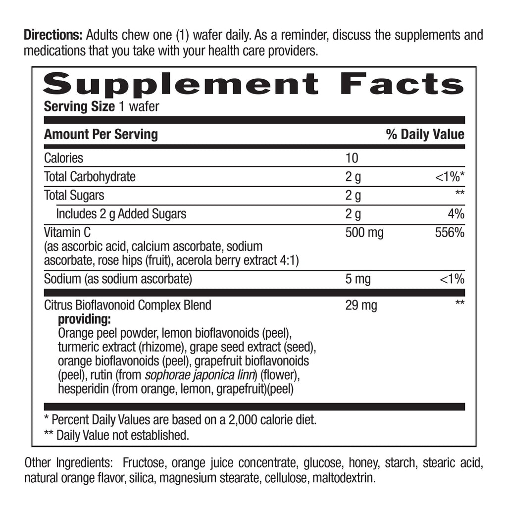 Supplement Facts for Country Life Chewable Vitamin C 500 mg