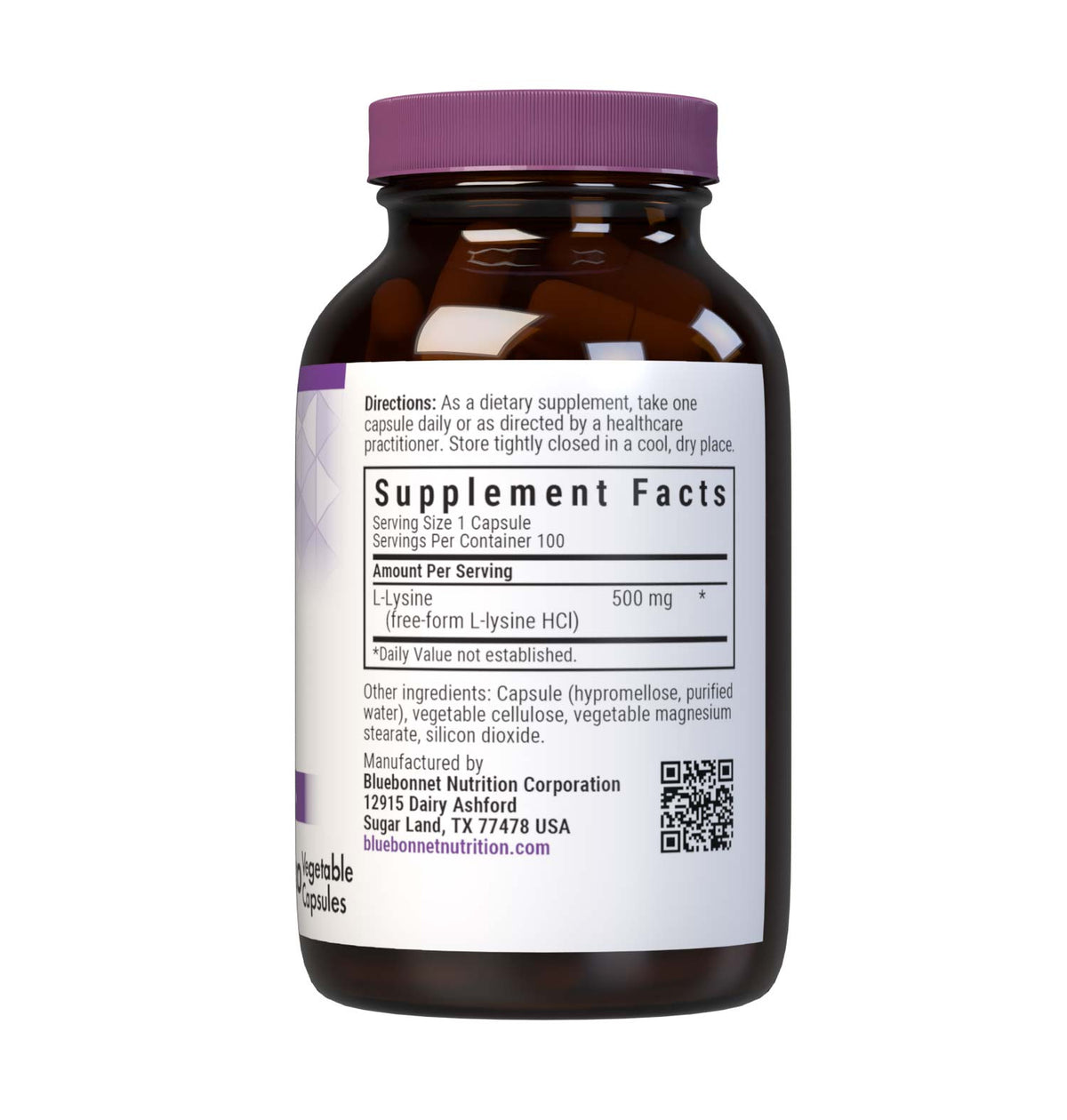 Supplement Facts for Bluebonnet L-Lysine 500mg