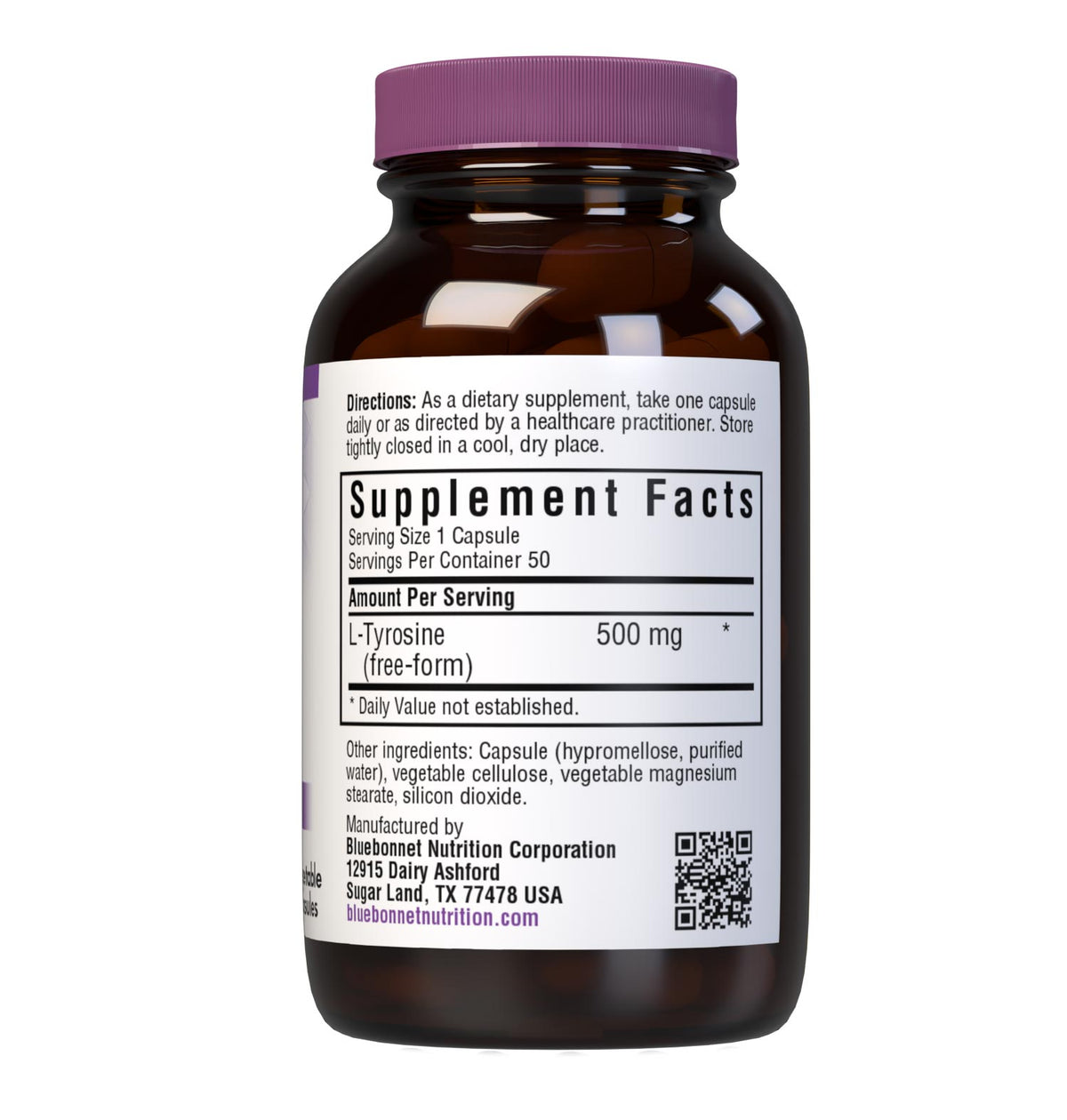 Supplement Facts for Bluebonnet L-Tyrosine 500mg