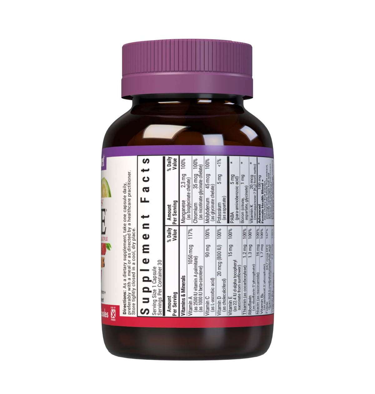 Supplement Facts for Bluebonnet Ladies' One Whole Food-Based Multiple