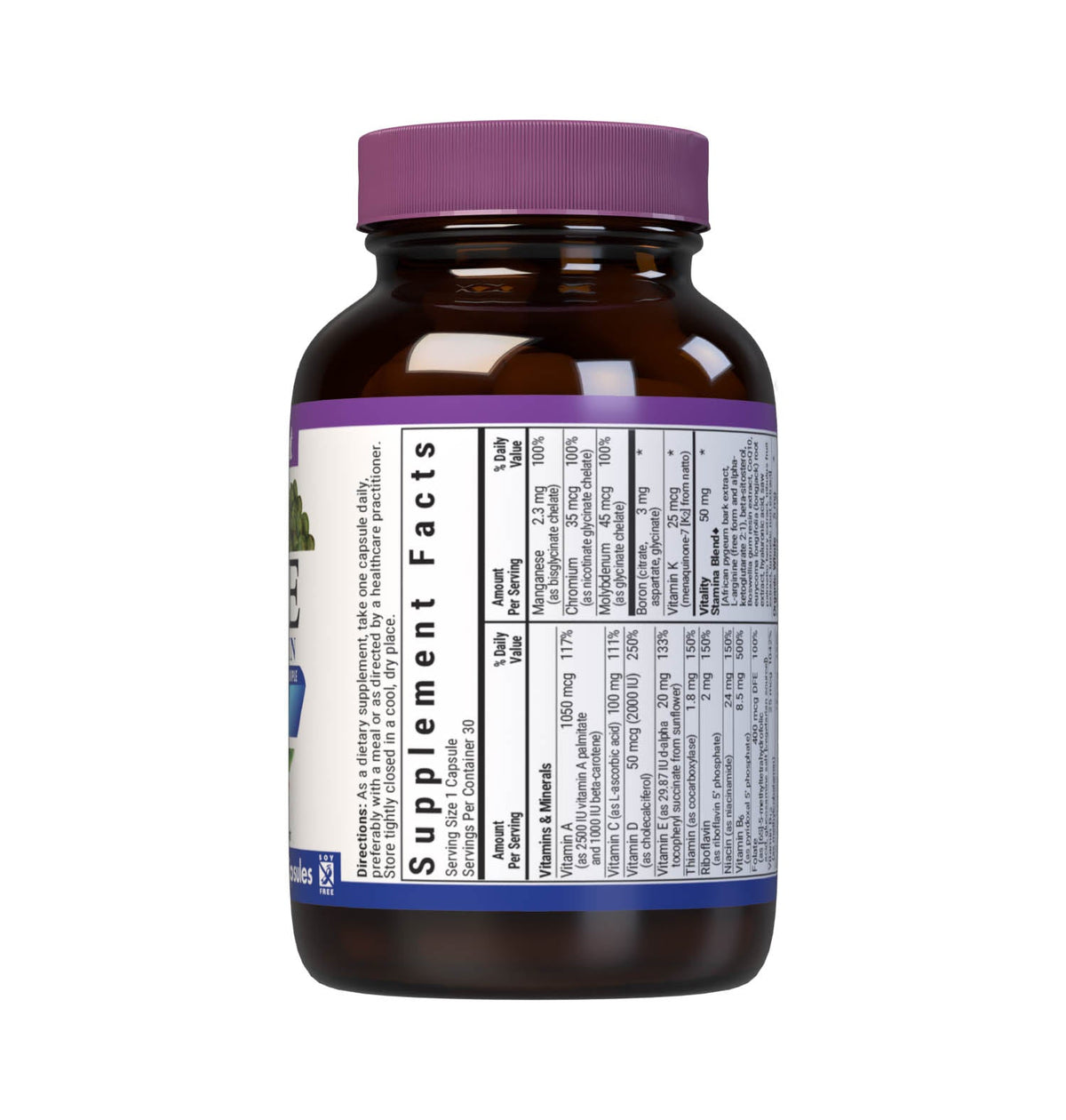 Supplement Facts for Bluebonnet Men's One 40+ Multiple