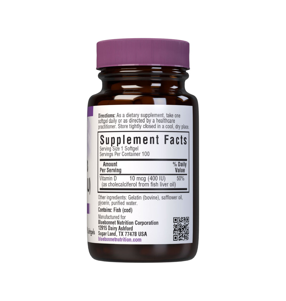 Supplement Facts for Bluebonnet Vitamin D3 400IU