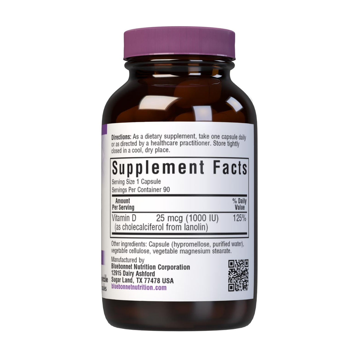 Supplement Facts for Bluebonnet Vitamin D3 1000IU