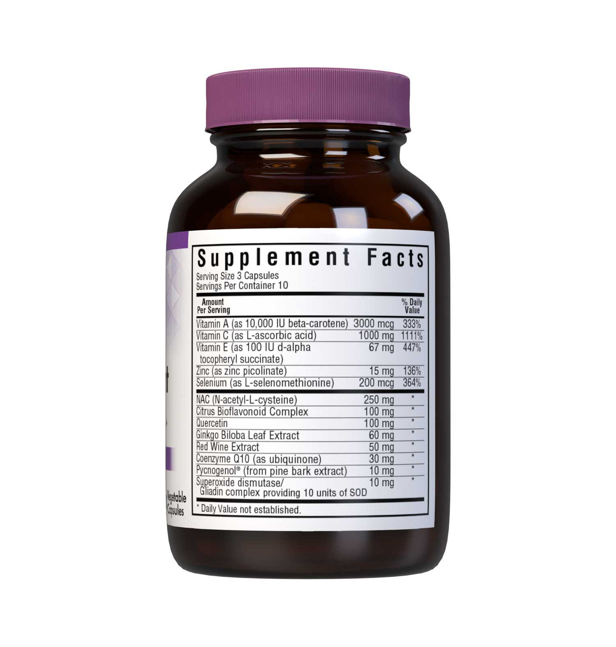 Supplement Facts for Bluebonnet Super Antioxidant Formula