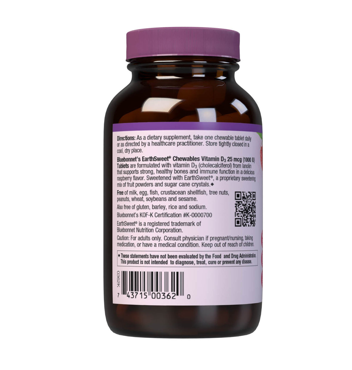 Bluebonnet EarthSweet Chewables Vitamin D3 1000 IU Raspberry - additional view 1