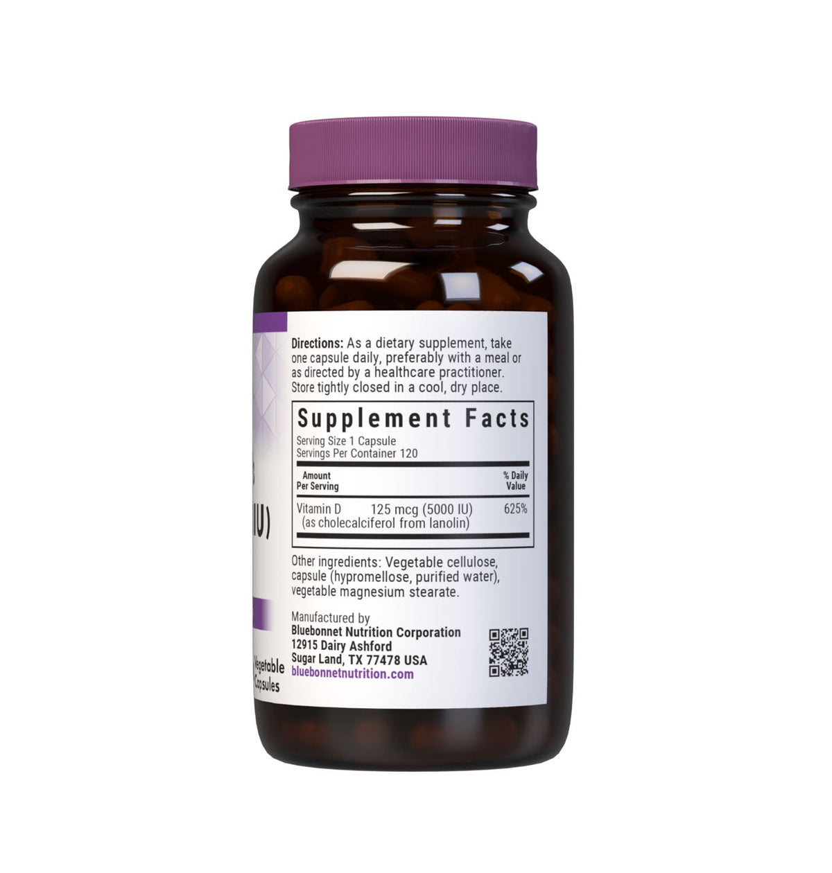 Supplement Facts for Bluebonnet Vitamin D3 5000IU