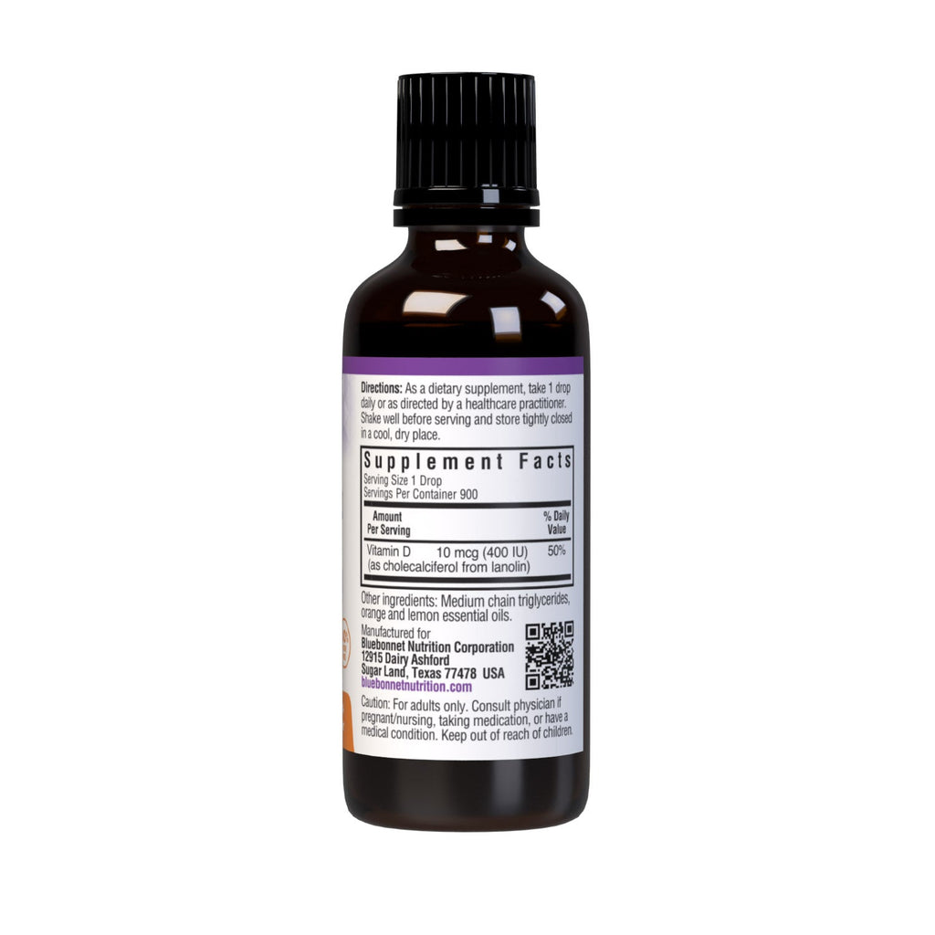 Supplement Facts for Bluebonnet Liquid Vitamin D3 Drops 400IU