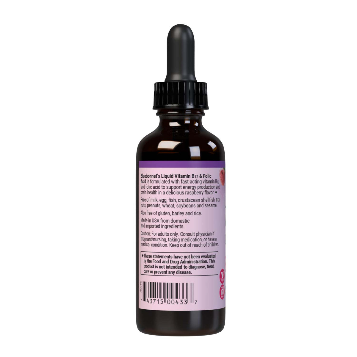 Bluebonnet Liquid Vitamin B12 1000 mcg & Folic Acid 400 mcg Raspberry - additional view 1