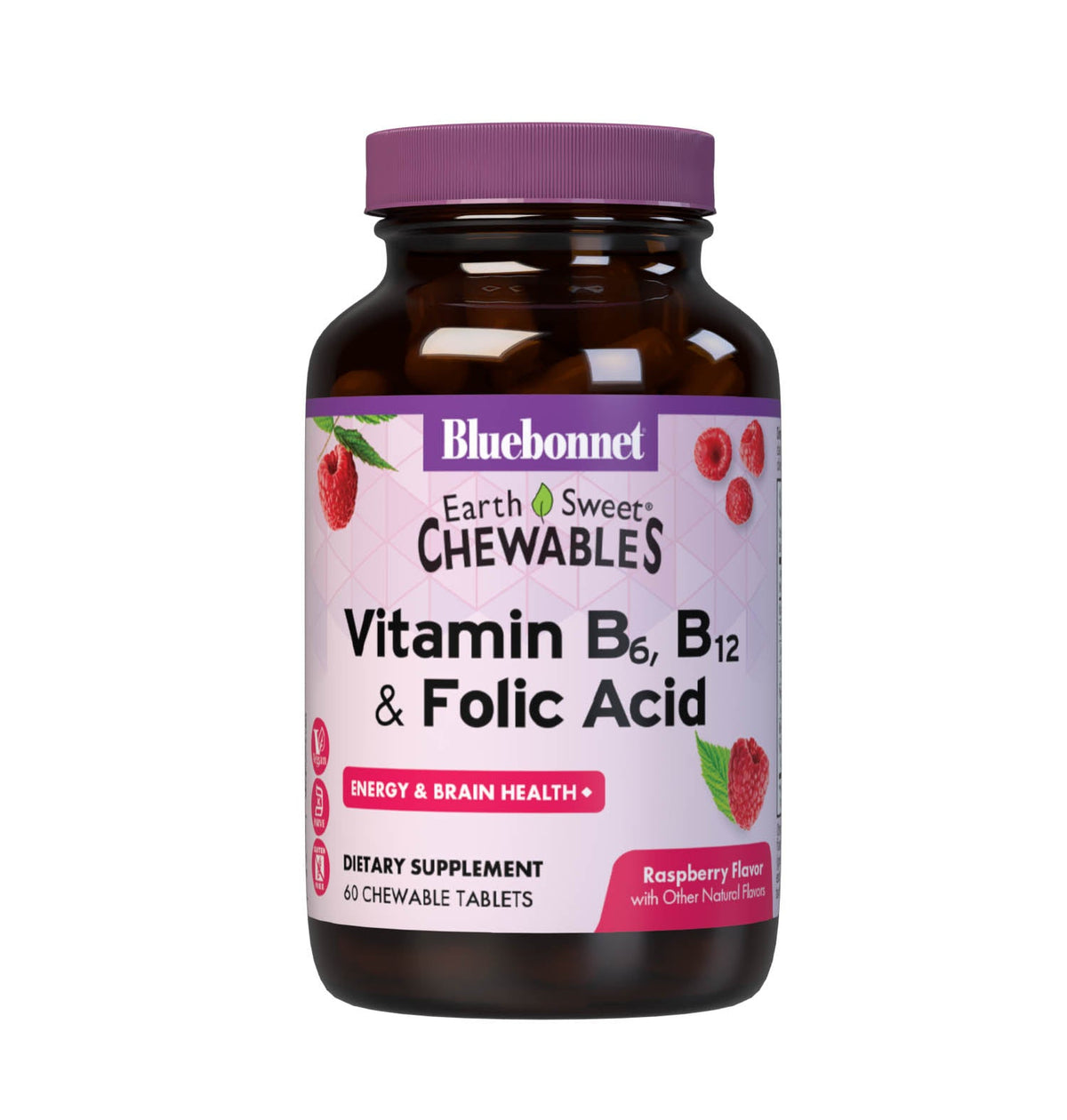 Bluebonnet EarthSweet Chewables Vitamin B6, B12 & Folic Acid Raspberry
