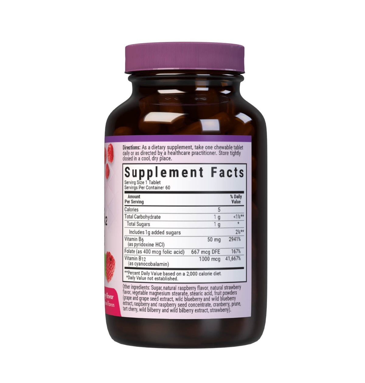 Supplement Facts for Bluebonnet EarthSweet Chewables Vitamin B6, B12 & Folic Acid Raspberry