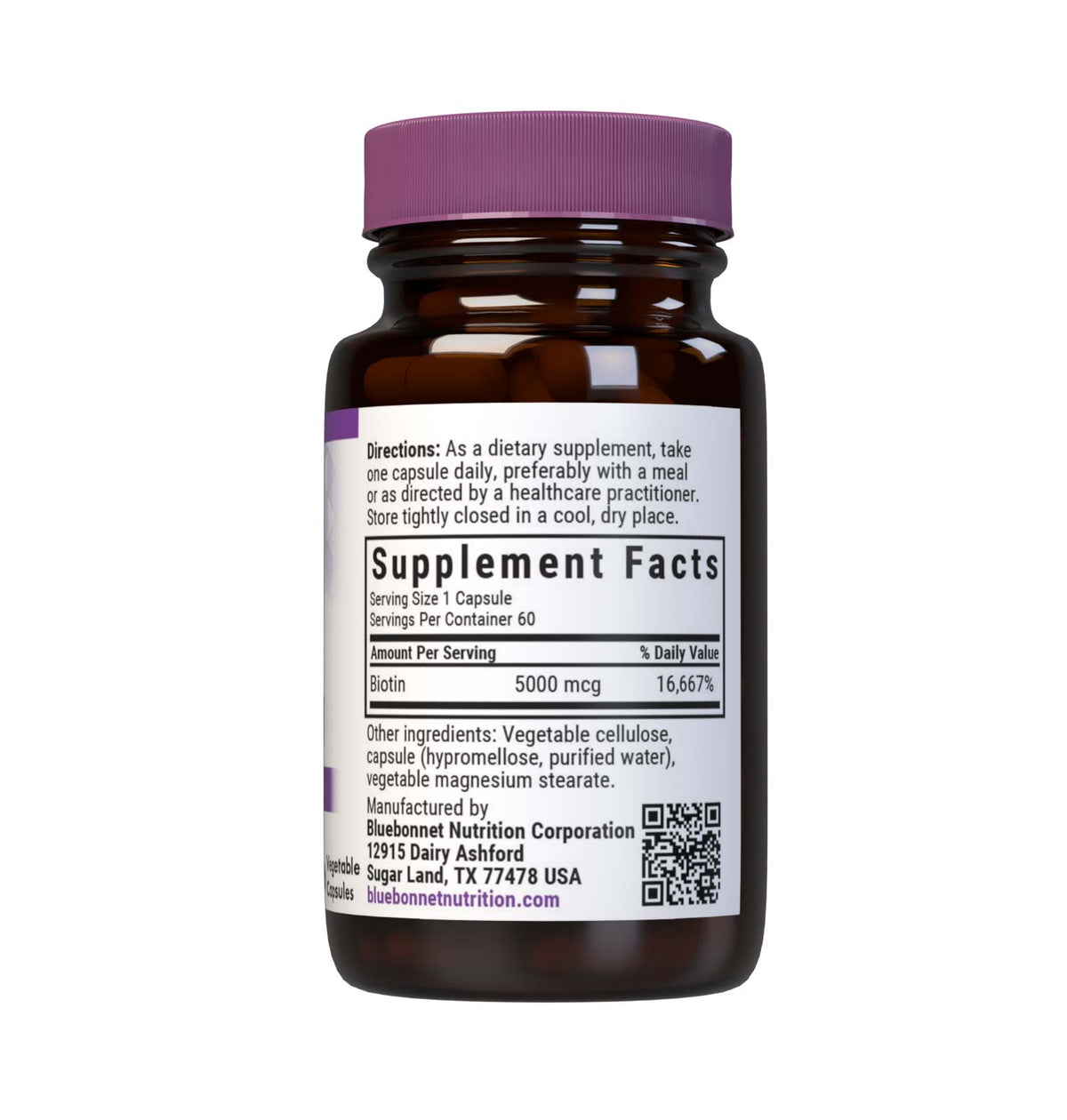 Supplement Facts for Bluebonnet Biotin 5000mcg