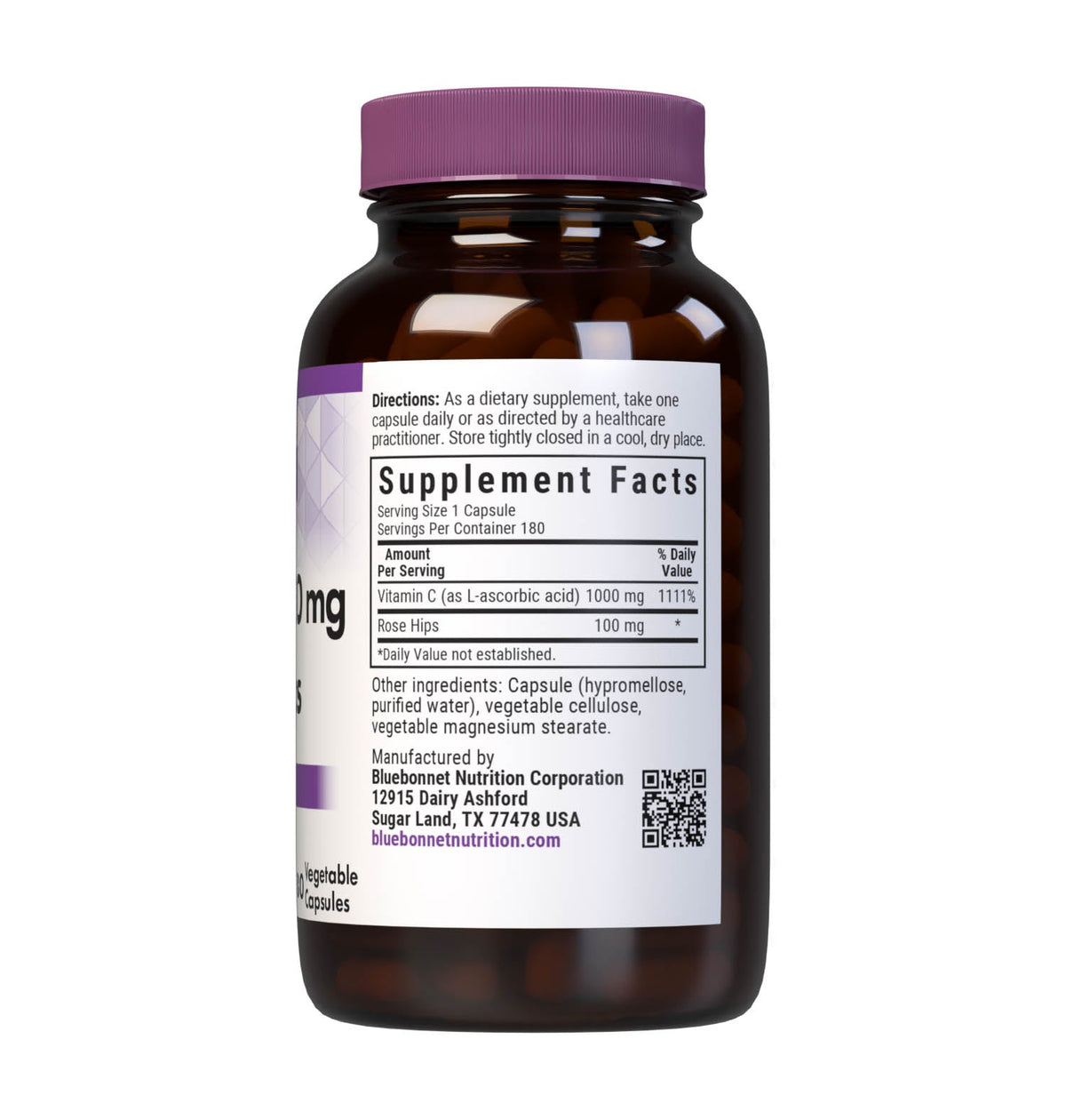 Supplement Facts for Bluebonnet Vitamin C-1000mg & Rose Hips