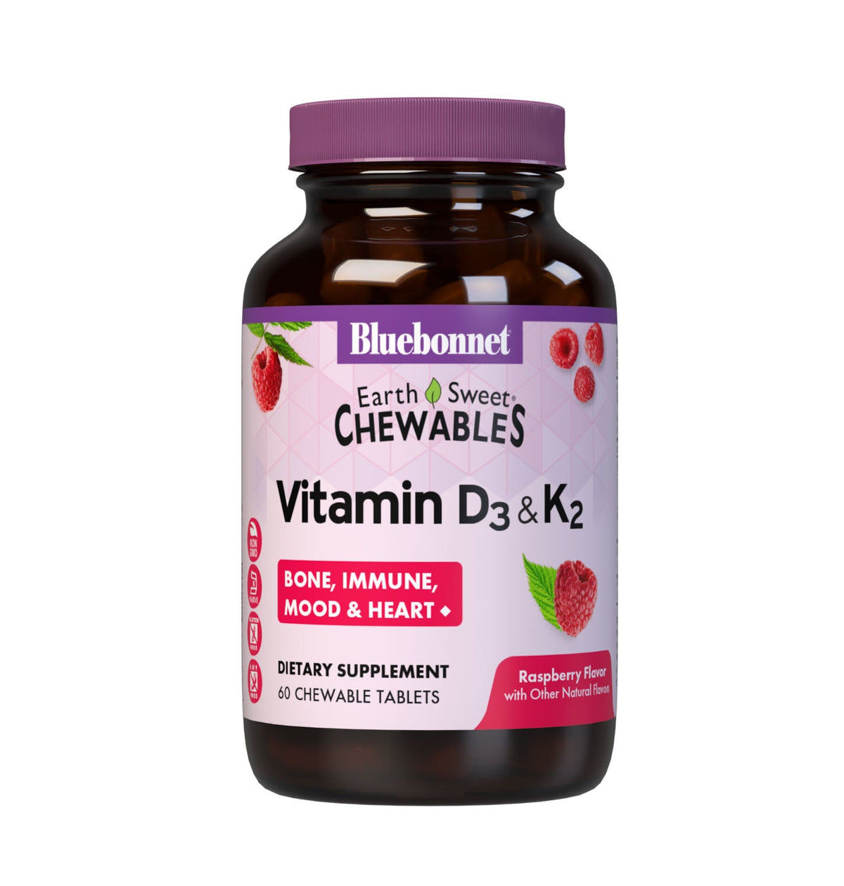 Bluebonnet EarthSweet Chewables Vitamin D3 5000 IU & K2 100 mcg Raspberry