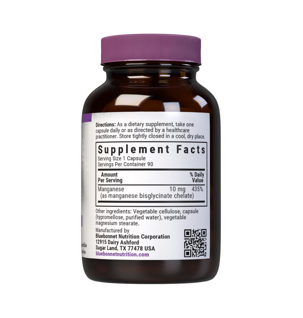 Supplement Facts for Bluebonnet Chelated Manganese 10mg