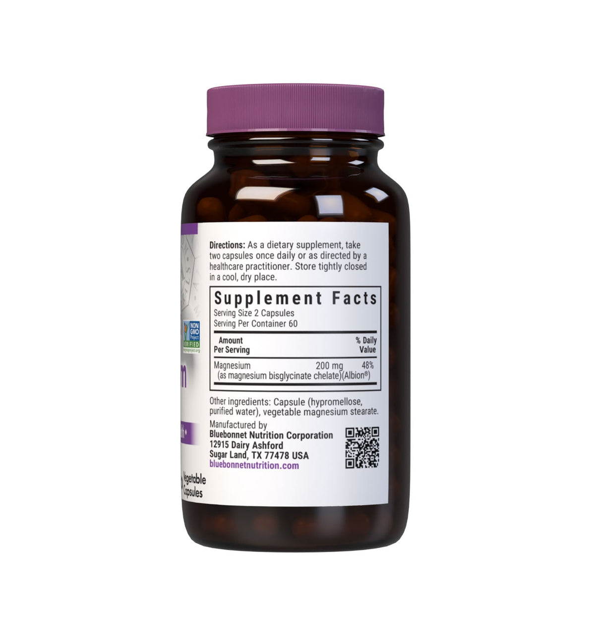 Supplement Facts for Bluebonnet Chelated Magnesium 200mg (Albion)