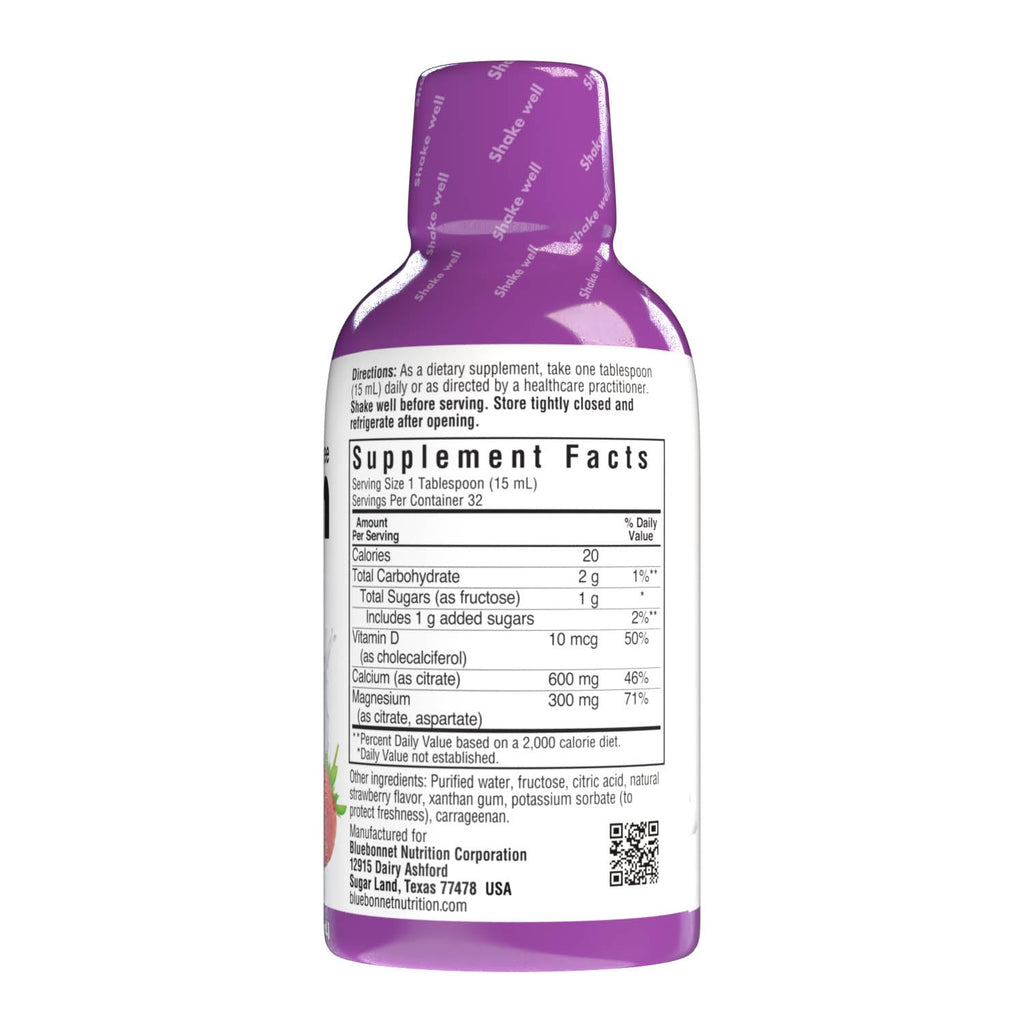 Supplement Facts for Bluebonnet Liquid Calcium Magnesium Citrate Plus Vitamin D3 Strawberry